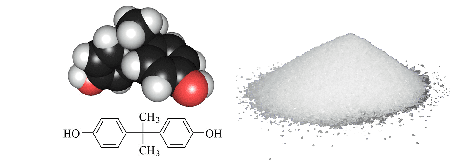Молекула диана и бисфенол-А в виде порошка
