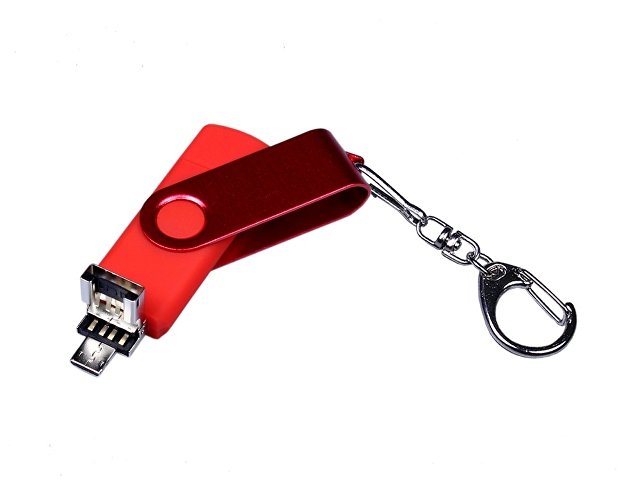 USB 2.0/micro USB/Type-С- флешка на 64 Гб 3-в-1 с поворотным механизмом