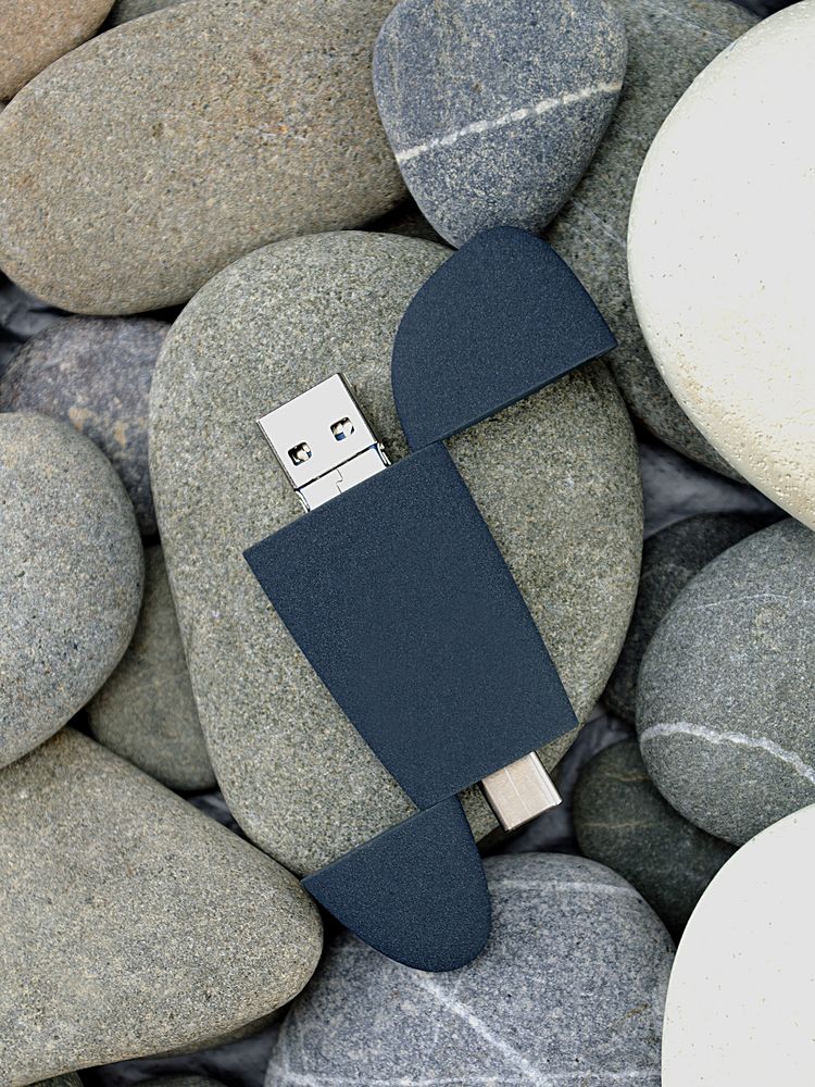 Флешка Pebble Universal, USB 3.0, серо-синяя