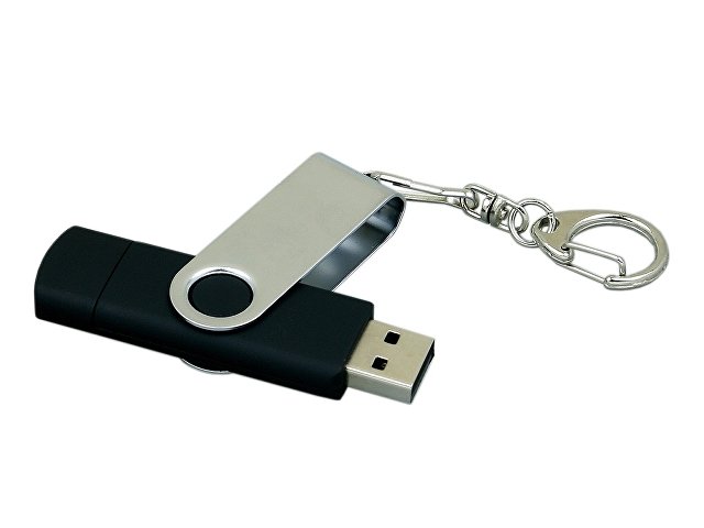 USB 2.0- флешка на 16 Гб с поворотным механизмом и дополнительным разъемом Micro USB