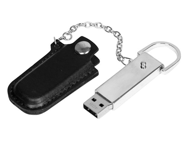 USB 2.0- флешка на 32 Гб в массивном корпусе с кожаным чехлом