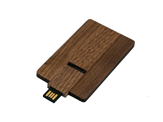 USB 2.0- флешка на 32 Гб в виде деревянной карточки с выдвижным механизмом