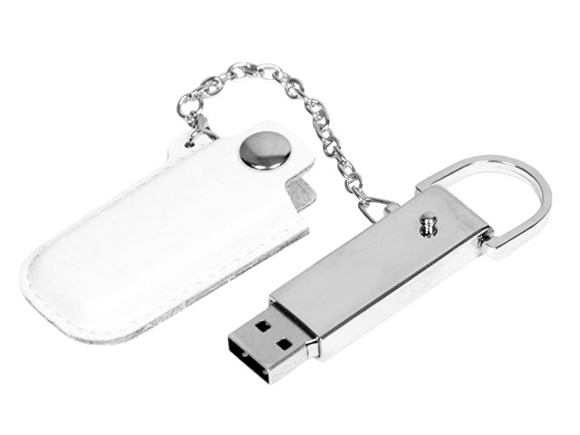 USB 2.0- флешка на 16 Гб в массивном корпусе с кожаным чехлом